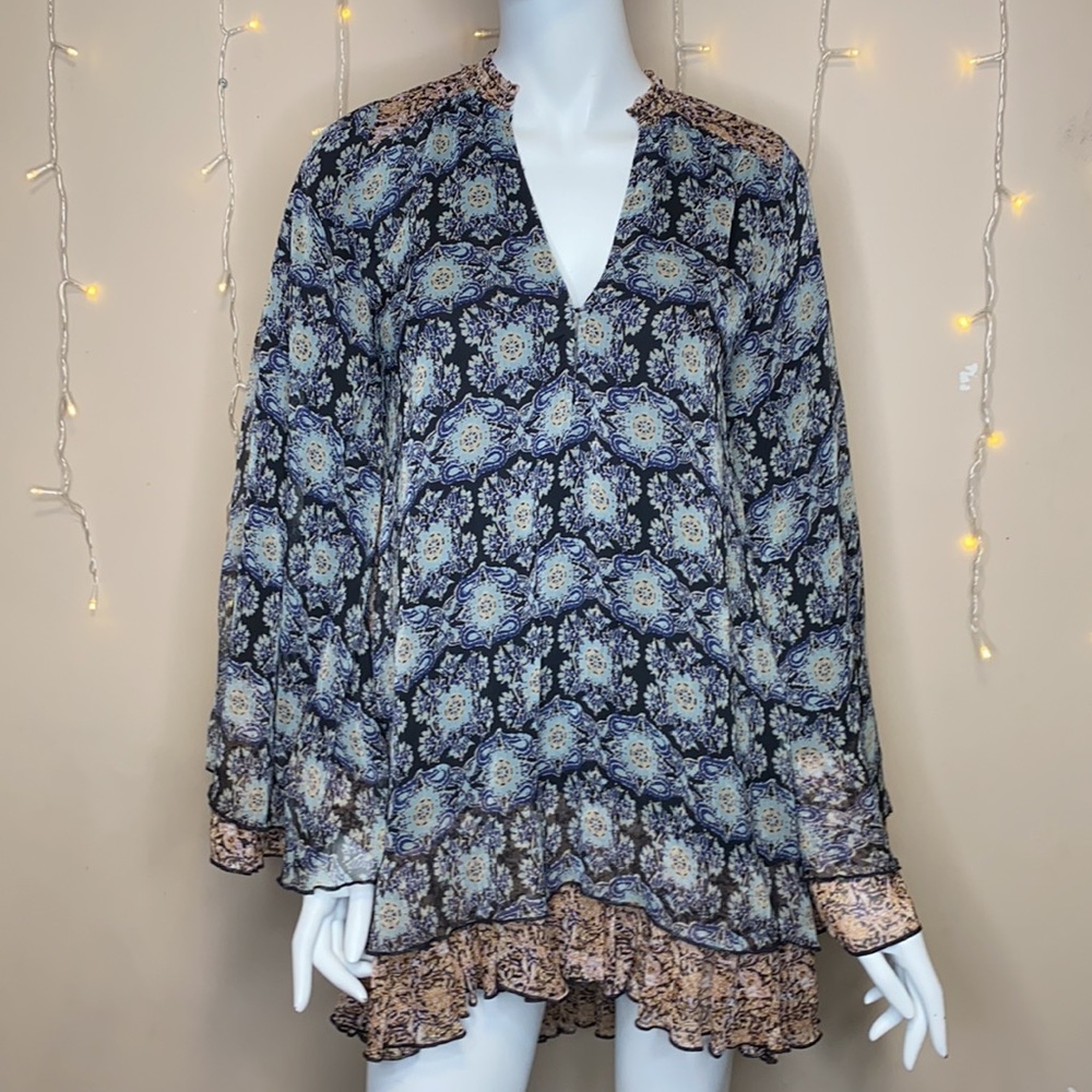 Free People Gabi Tunic Top black combo size XS